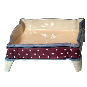 Handmade Ceramic Square Dish With Polka-Dot Trim & Four Legs